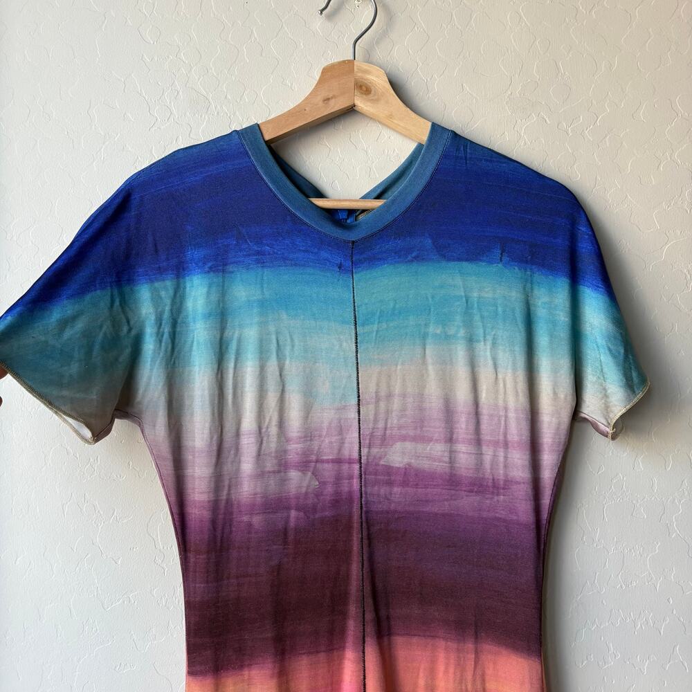 Marni Dress Ombre Multicolor‎ Short Sleeve Midi Dress w Front Slit Size 46/US 10 - Picture 3 of 11